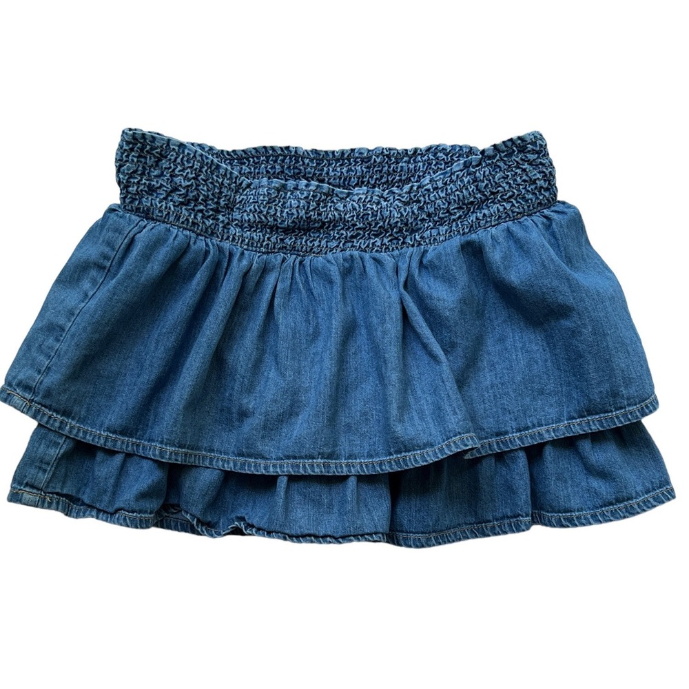 Y2K Denim Layered Ruffle Mini Micro Skort Skirt Blue 29" Waist‎ x 12" Length